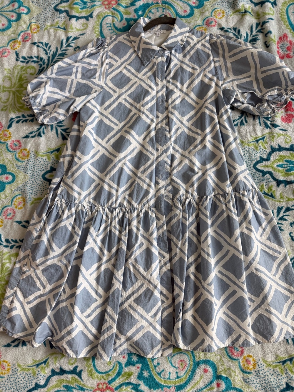 Blue and White Patterned Cotton Dress